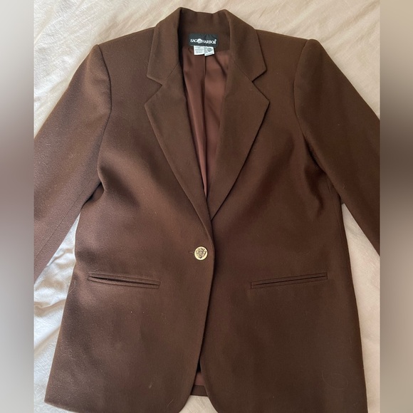 Vintage 100% Wool Chocolate Walnut Brown Sag Harbor Fall Blazer Jacket Size 10 - Picture 5 of 10